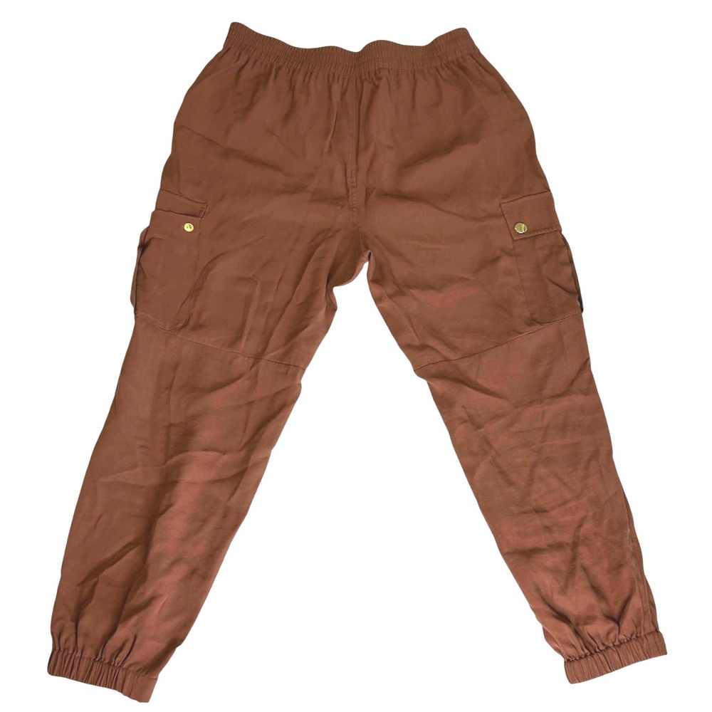 INC International Concepts Brown Cargo Jogger Pants Petite XL Gold Snap Buttons